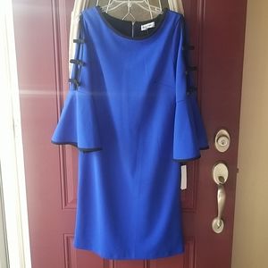 Blue Dress With Cold Shoulder Bow Detail Sleeves